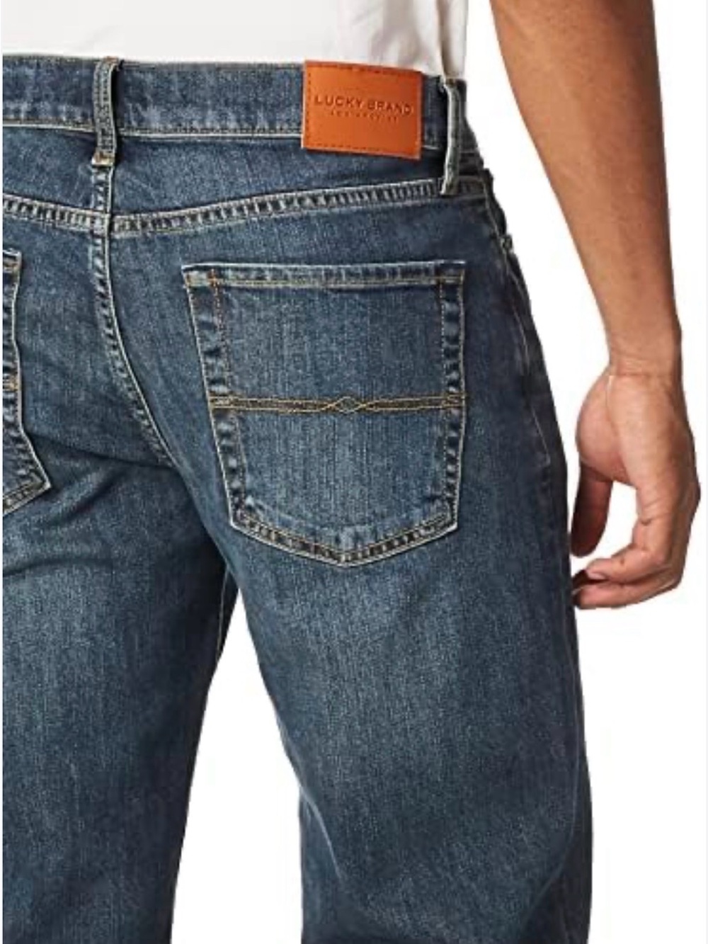 Lucky Brand Men's Dark Blue Straight Jeans with Leather Patch Size 34/30